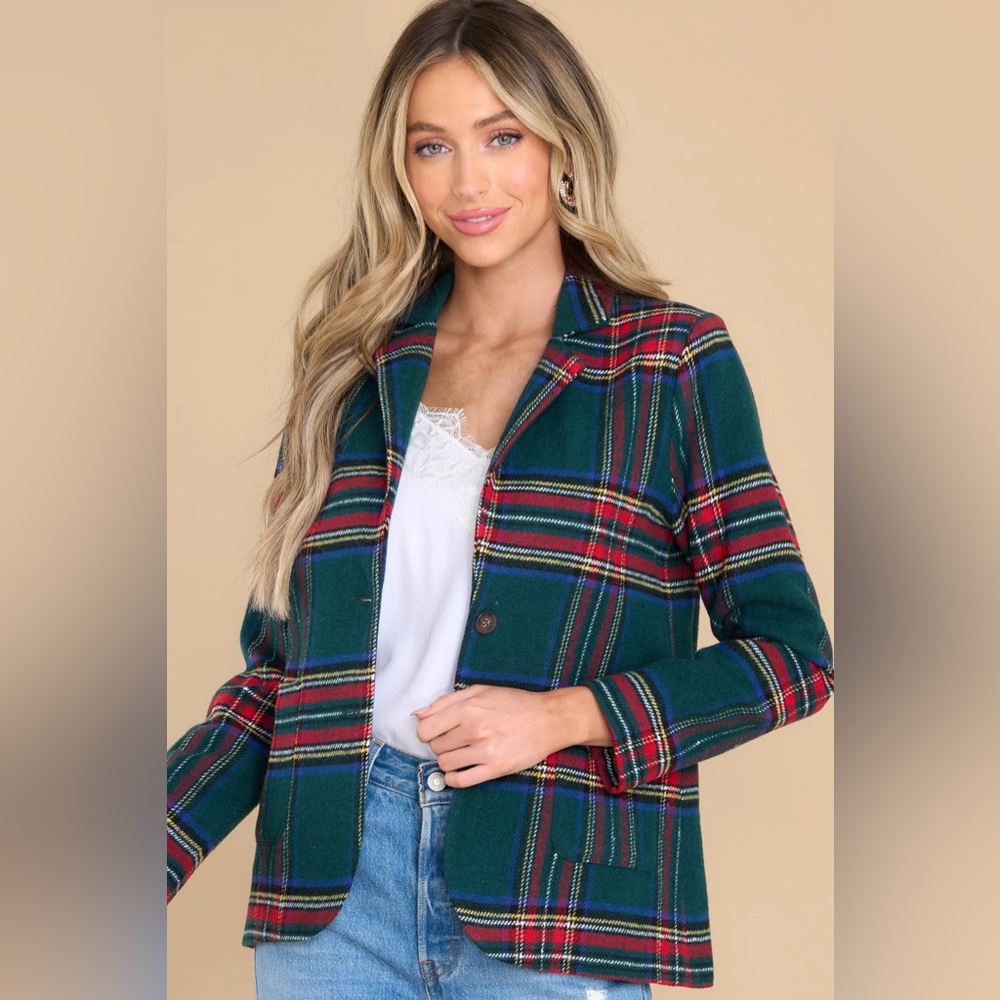 Red Dressed Boutique Dressed in Time Green Plaid Blazer